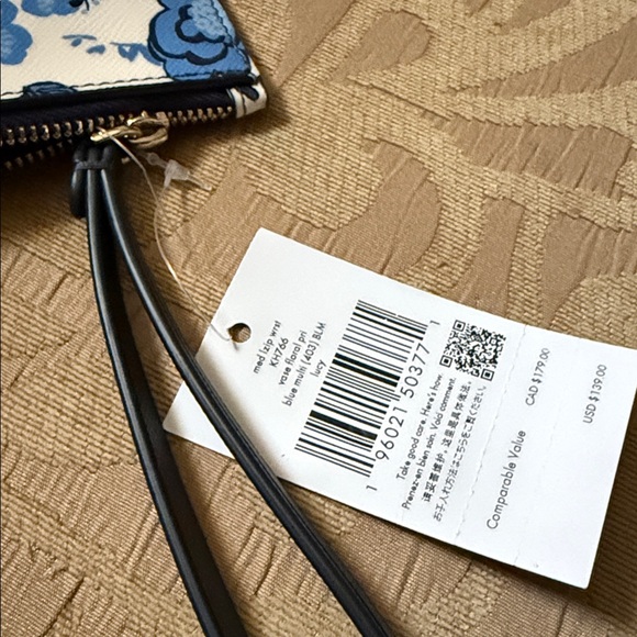 Kate Spade Lucy Vase Floral Medium L Zip Wristlet in blue multi saffiano PVC NWT - Picture 7 of 16